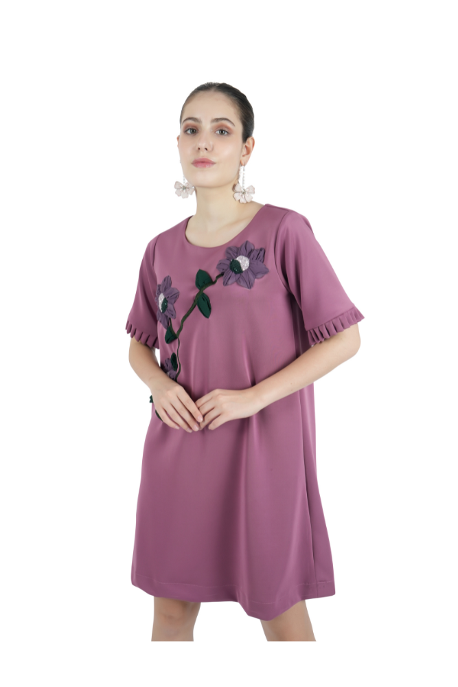 Floral Applique Pink Dress