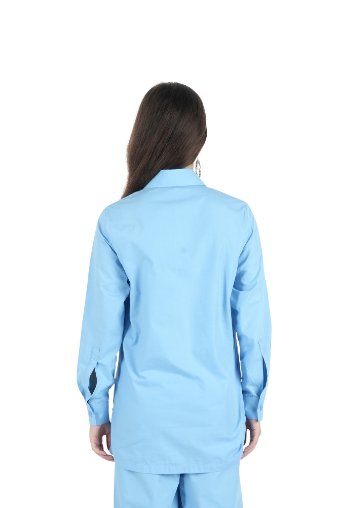 Flowerburst Embroidered Blue Shirt