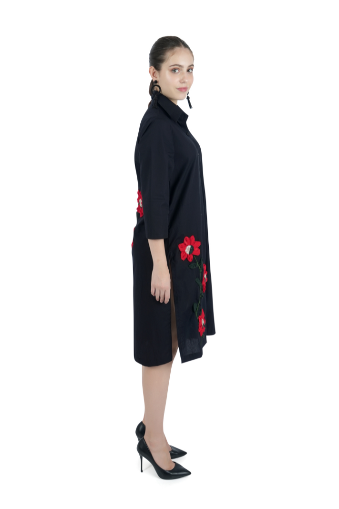 Black Shirt Dress With Embroidery