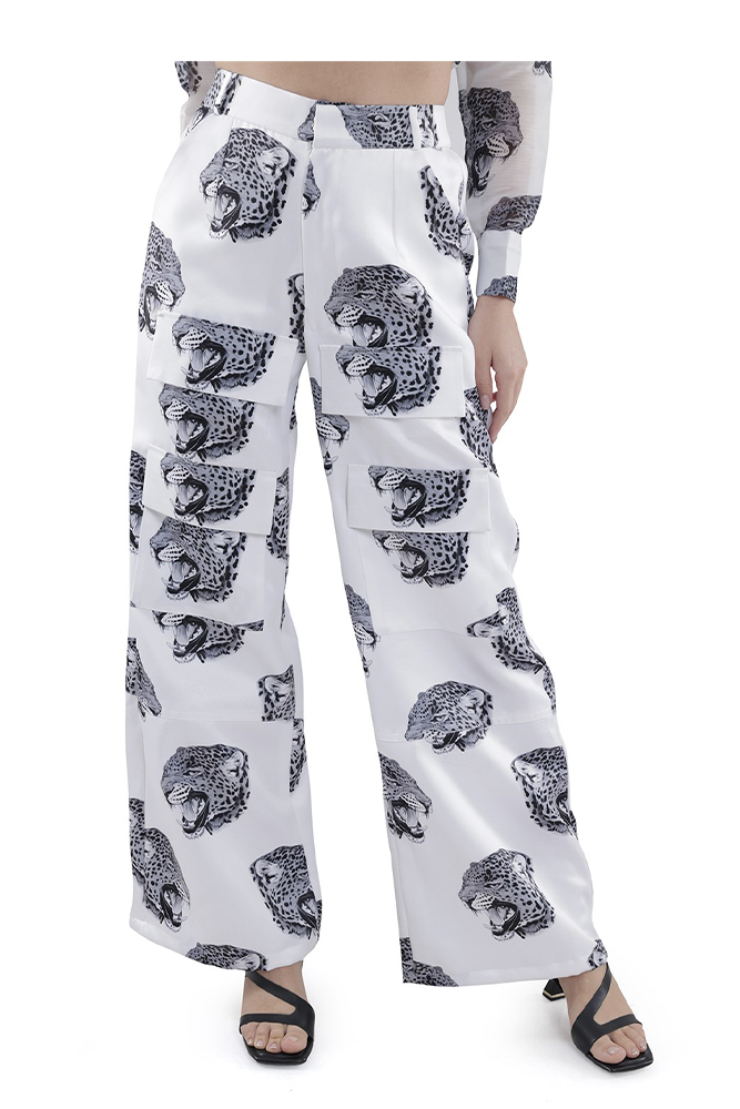 Leopard Printed White Cargo Pant