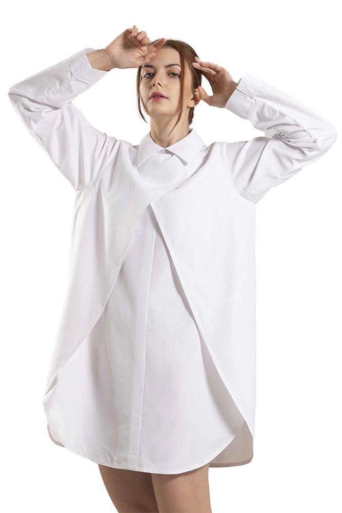 White Overlap Shirt-Dress