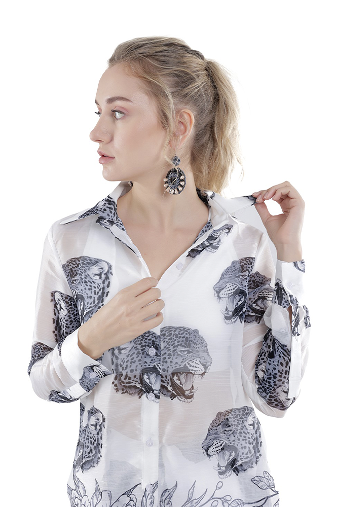 Leopard Printed Sheer White Shirt