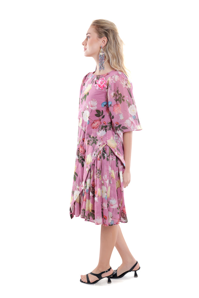 Azalea Printed Side Pleated Dress