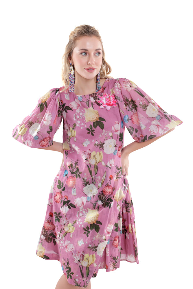 Azalea Printed Side Pleated Dress