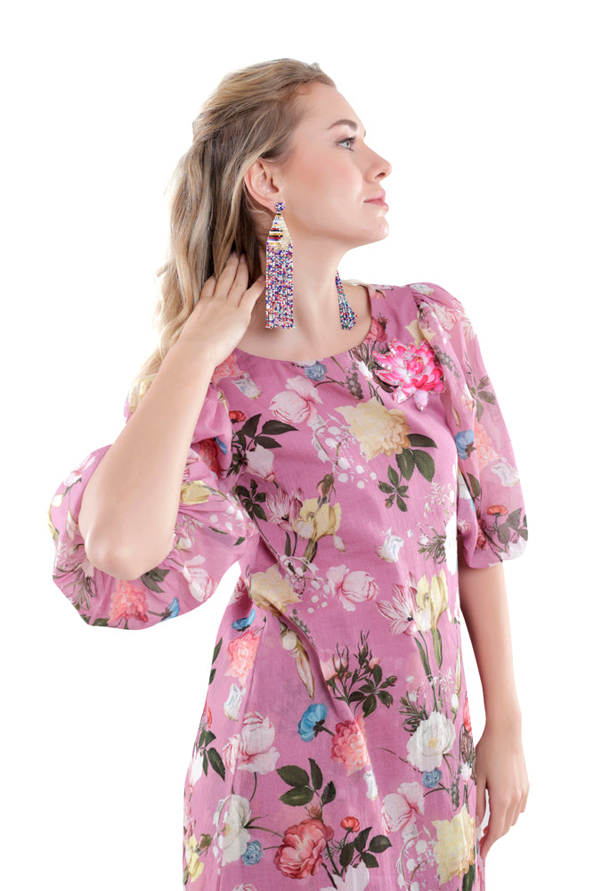 Azalea Printed Side Pleated Dress
