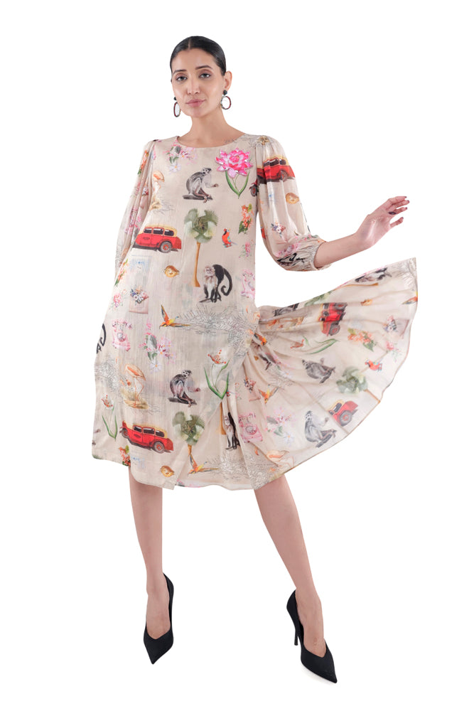 Fauna Printed Side Pleated Dress
