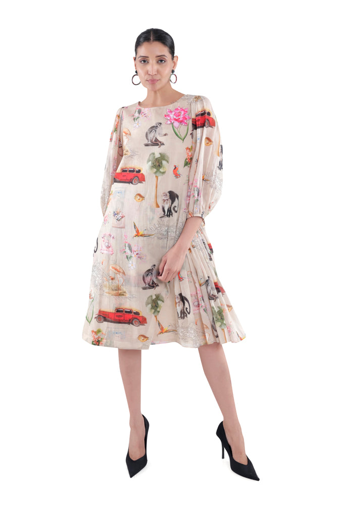Fauna Printed Side Pleated Dress