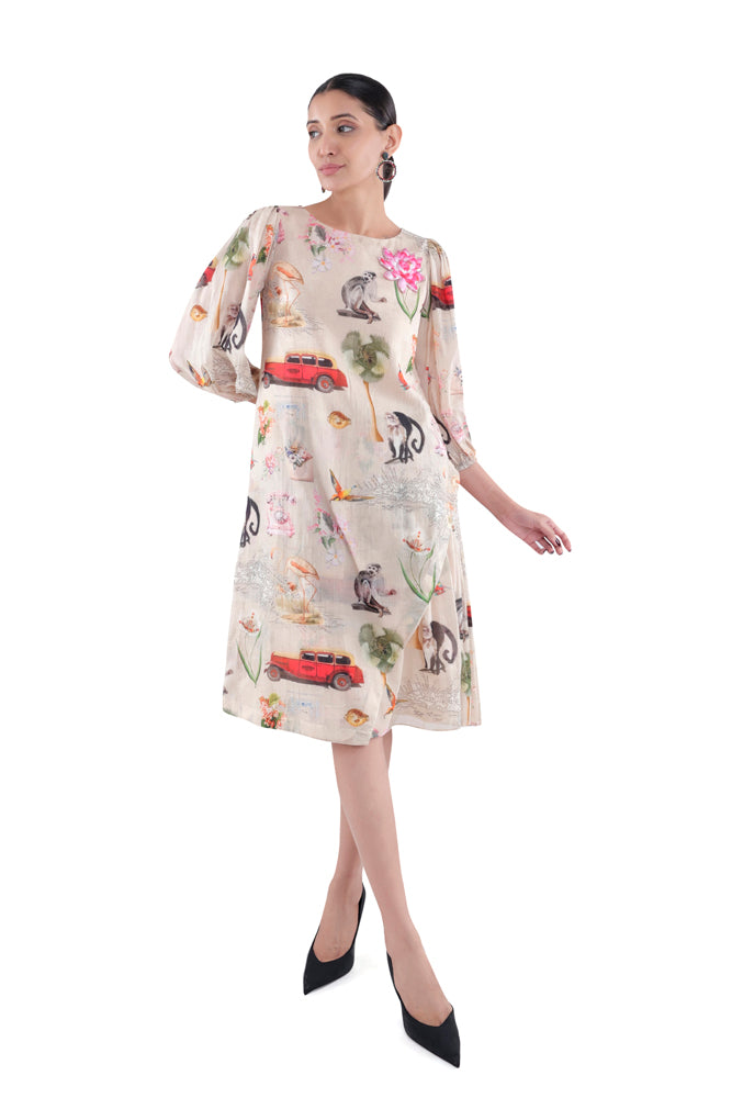 Fauna Printed Side Pleated Dress