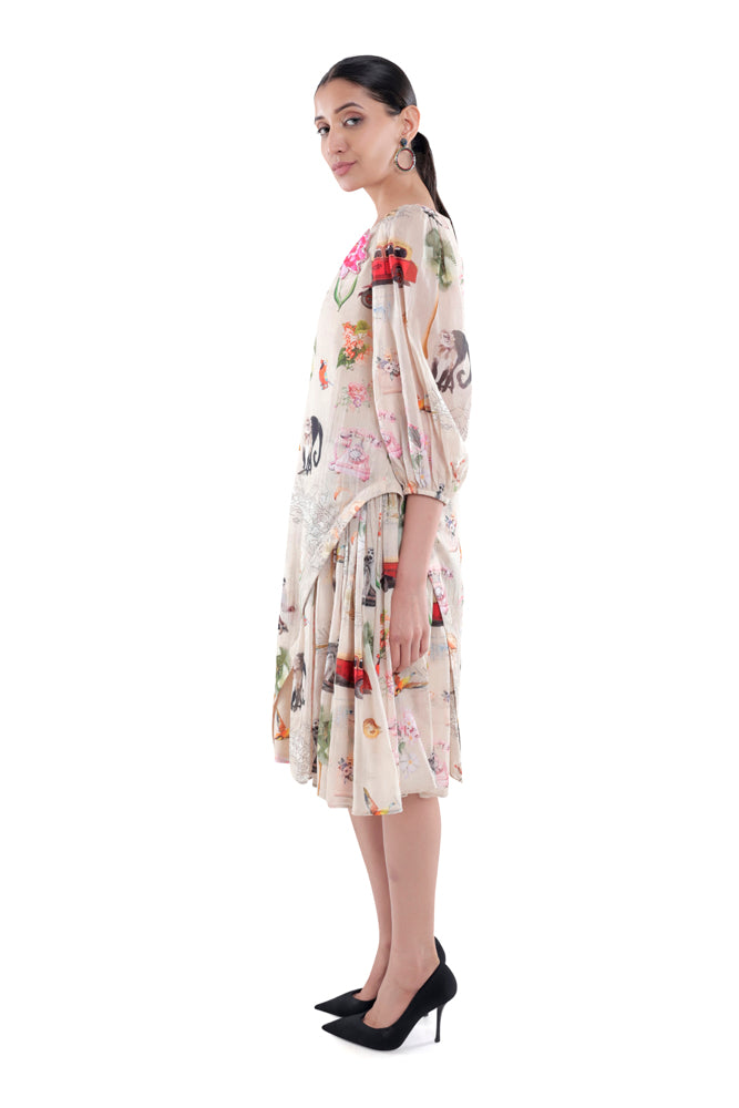 Fauna Printed Side Pleated Dress