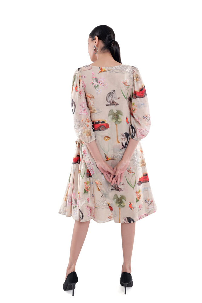 Fauna Printed Side Pleated Dress
