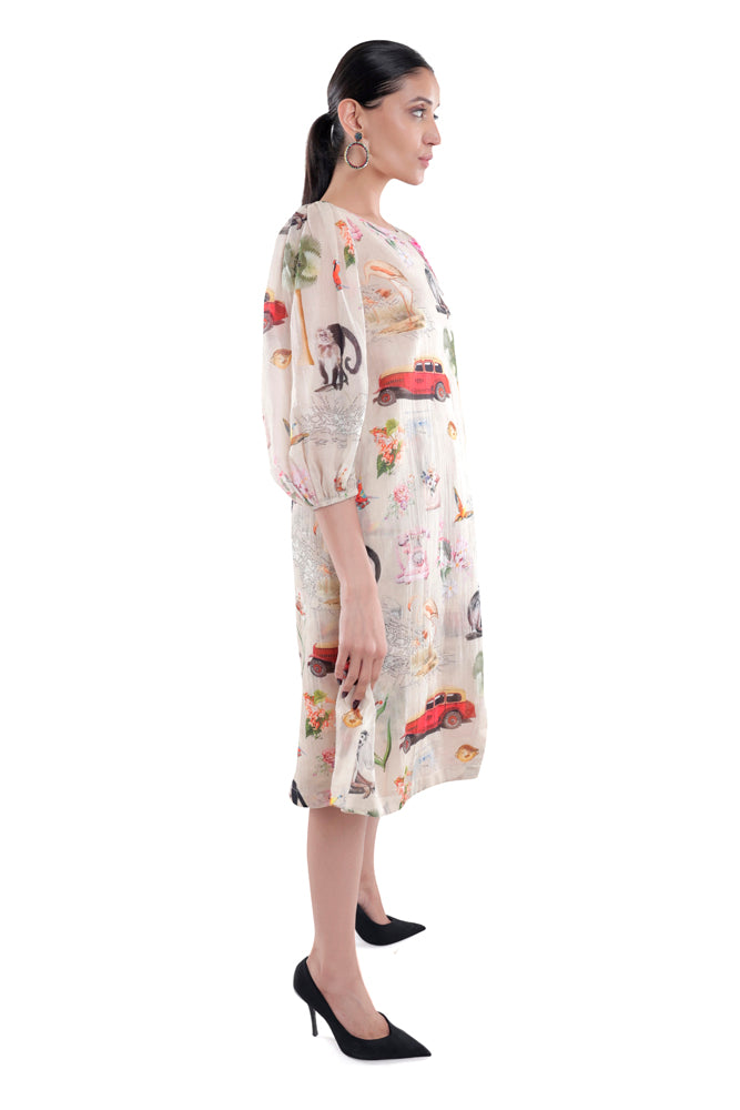 Fauna Printed Side Pleated Dress