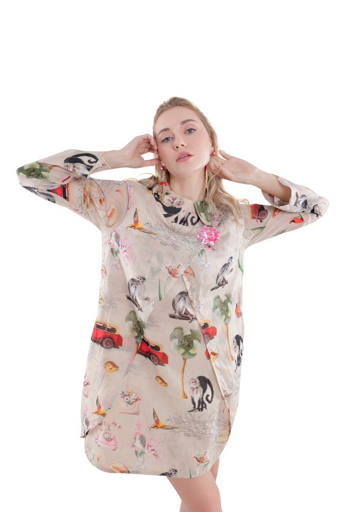 Fauna Printed Overlap Dress