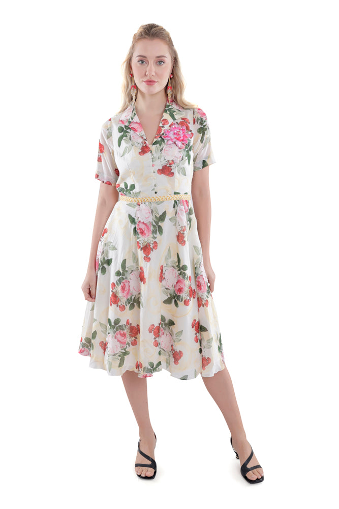 Ivory Peonia Midi Dress