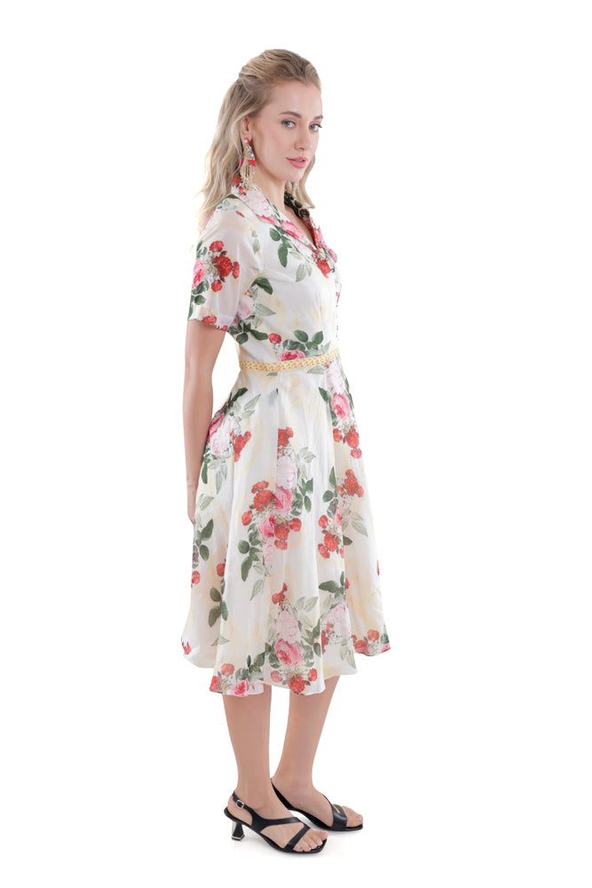 Ivory Peonia Midi Dress