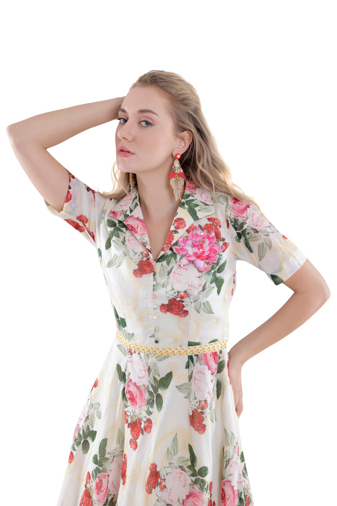 Ivory Peonia Midi Dress