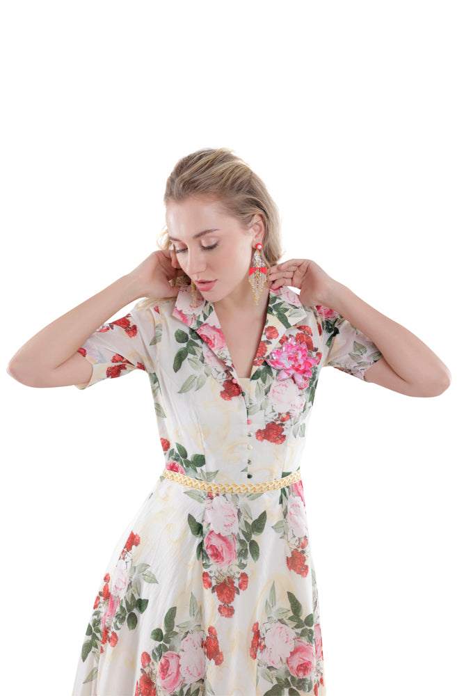 Ivory Peonia Midi Dress