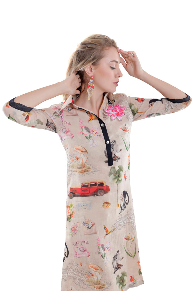 Fauna Printed Straight Shirt Dress