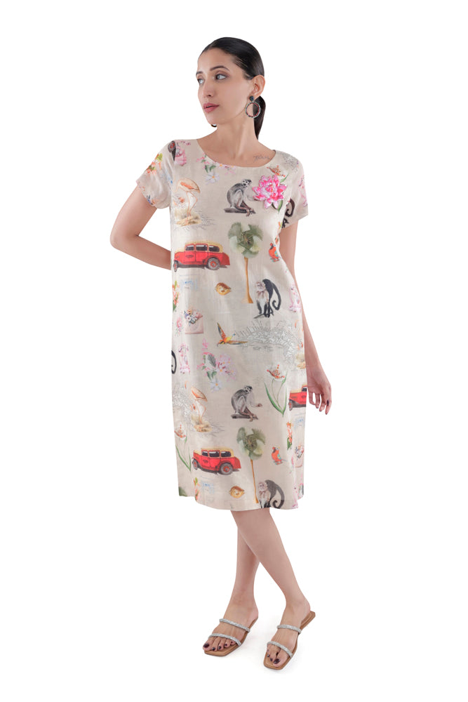 Fauna Printed Straight Cut Dress