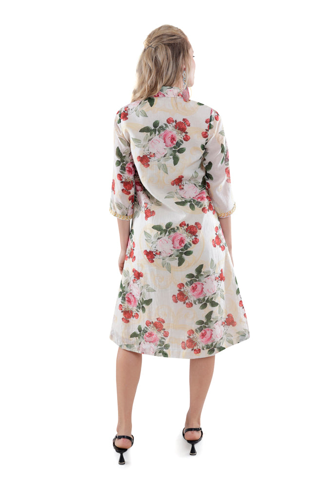 Ivory Peonia Printed Straight Shirt Dress