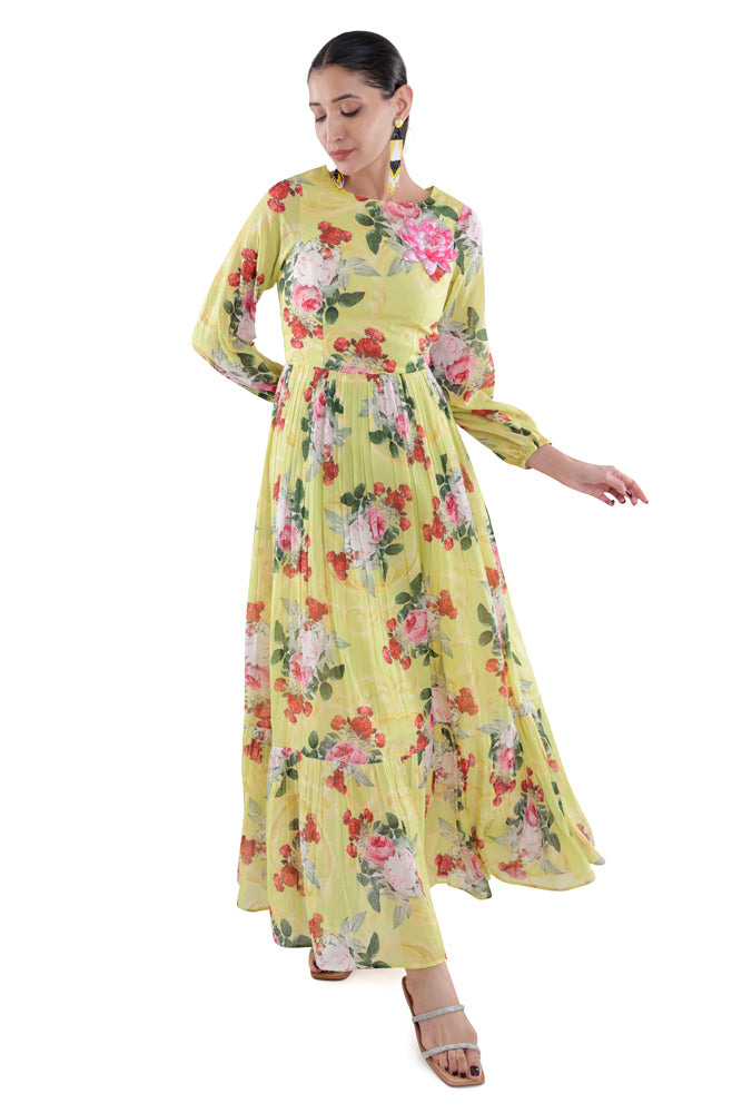 Neon Peonia Printed Maxi Dress