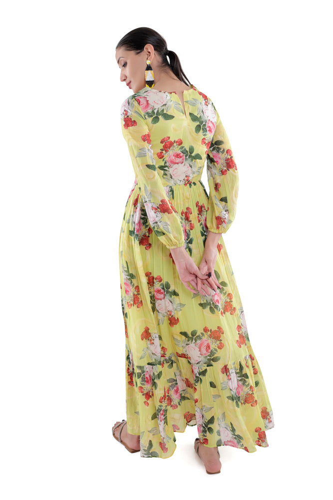 Neon Peonia Printed Maxi Dress
