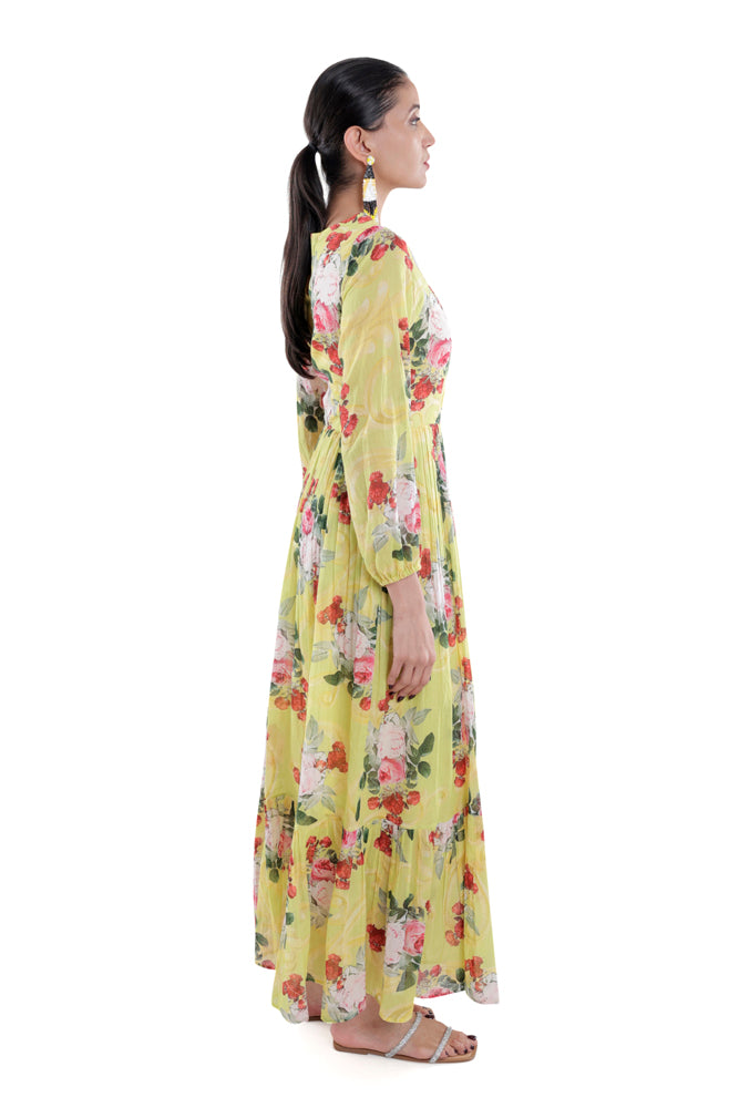 Neon Peonia Printed Maxi Dress