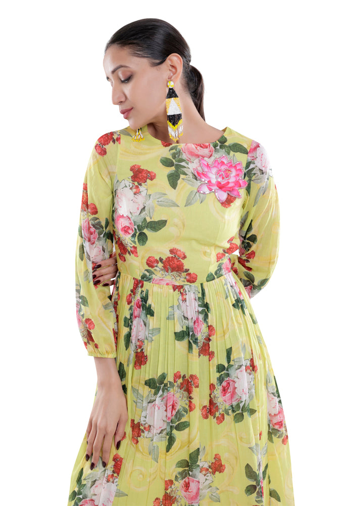 Neon Peonia Printed Maxi Dress