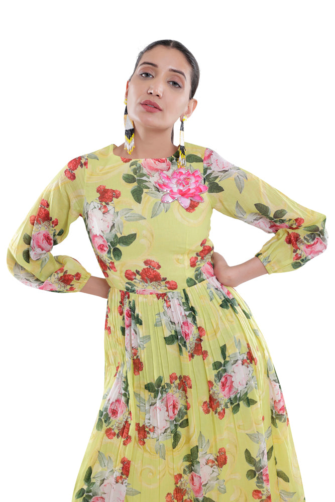 Neon Peonia Printed Maxi Dress