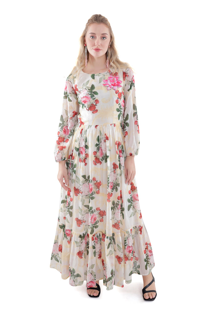 Ivory Peonia Printed Maxi Dress
