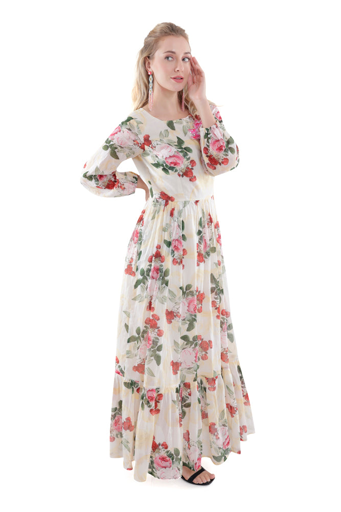 Ivory Peonia Printed Maxi Dress