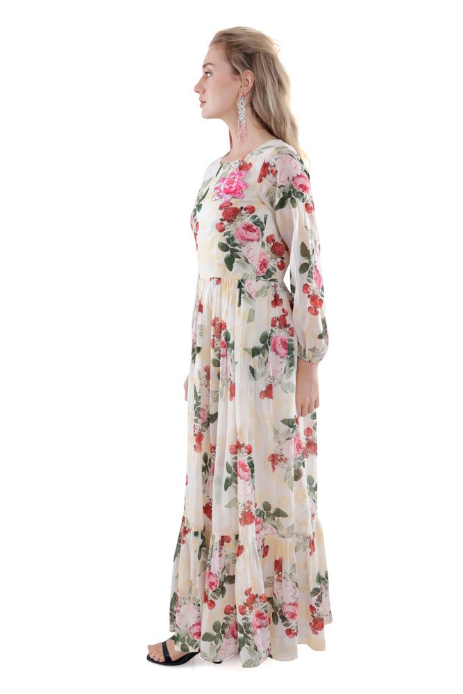 Ivory Peonia Printed Maxi Dress