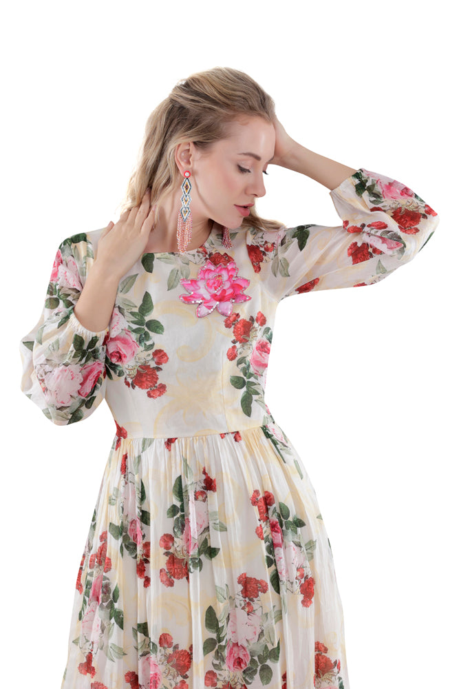 Ivory Peonia Printed Maxi Dress