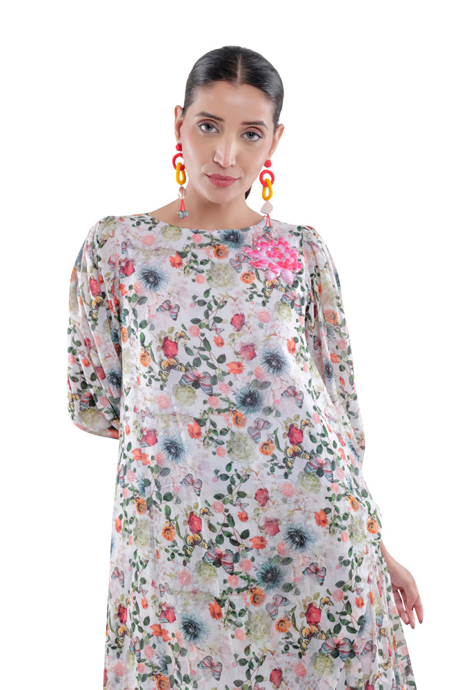 Flora Printed Side Pleated Dress