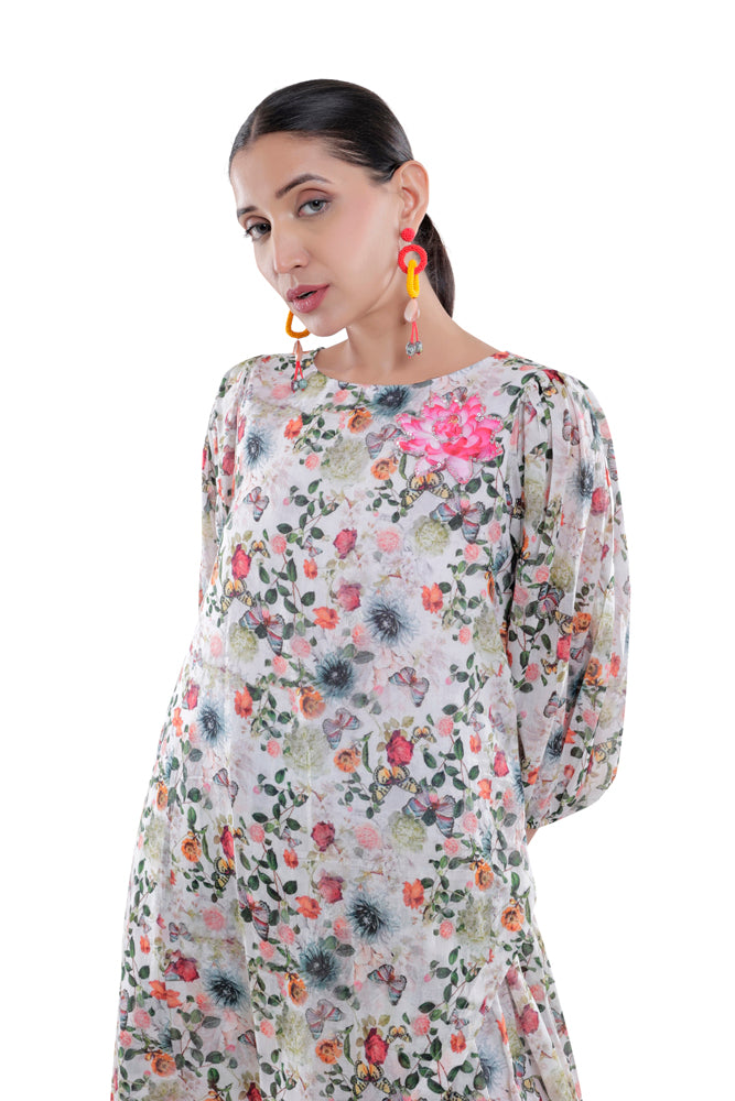 Flora Printed Side Pleated Dress