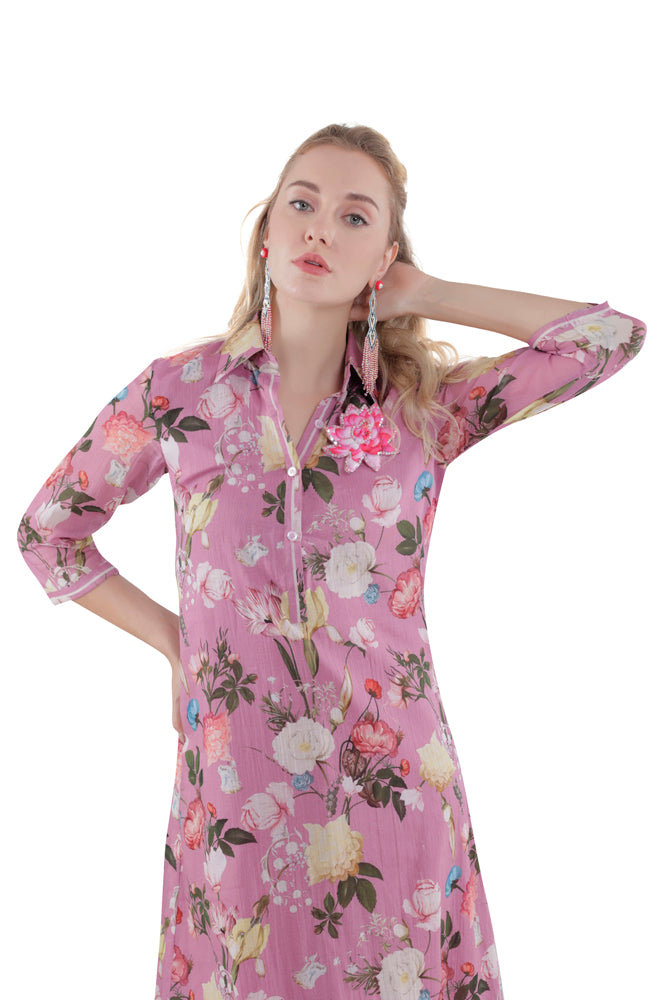 Azalea Printed Straight Shirt Dress