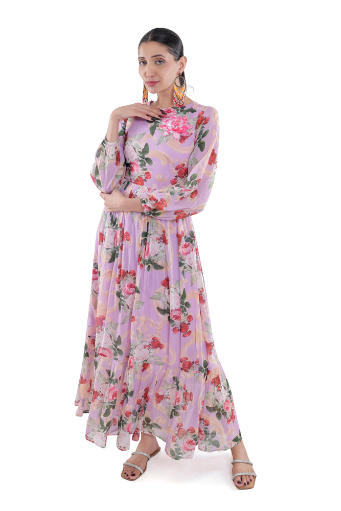 Lavender Peonia Printed Maxi Dress