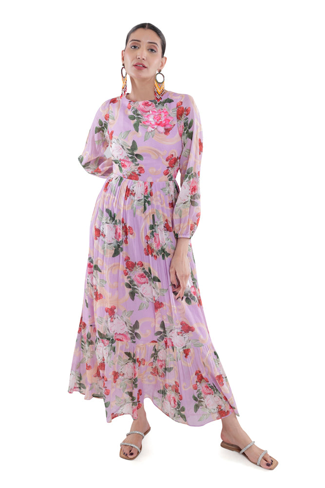 Lavender Peonia Printed Maxi Dress