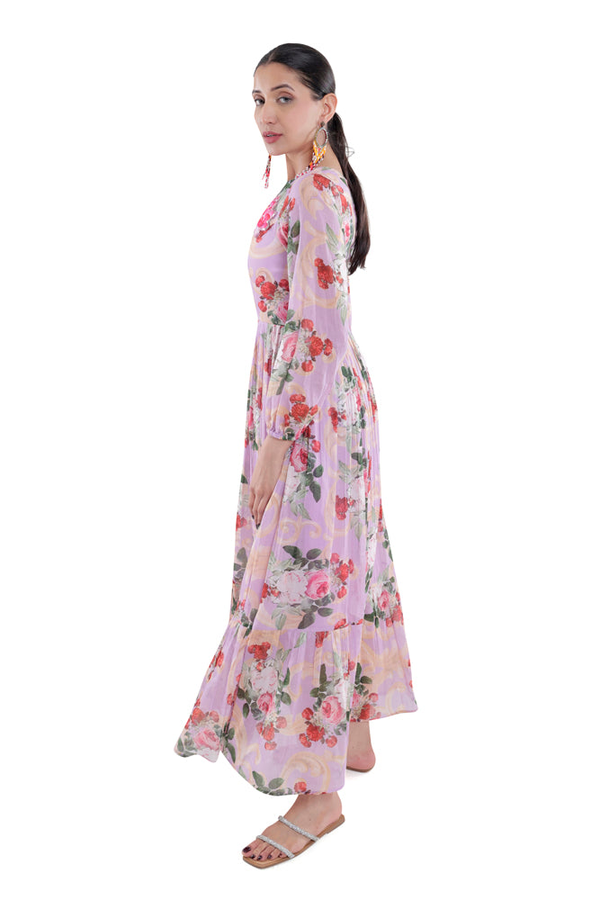 Lavender Peonia Printed Maxi Dress