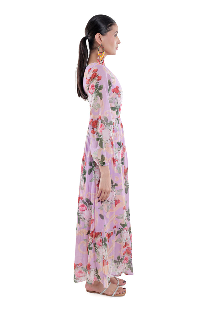 Lavender Peonia Printed Maxi Dress