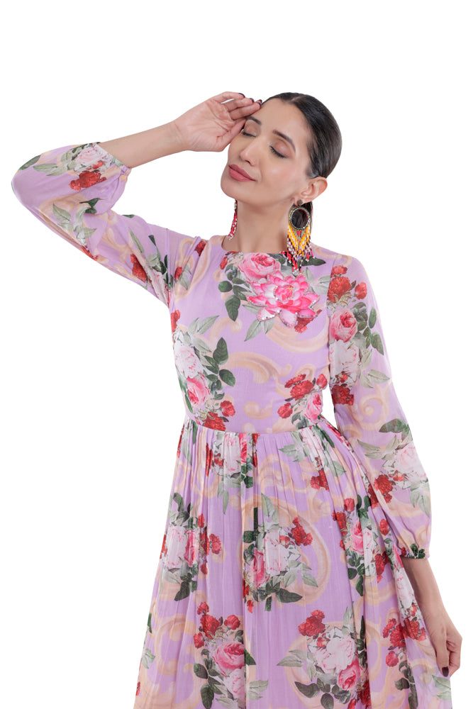 Lavender Peonia Printed Maxi Dress