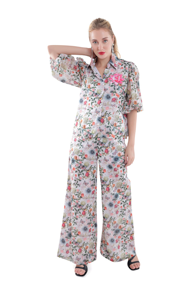Flora Printed Balloon Sleeve Shirt