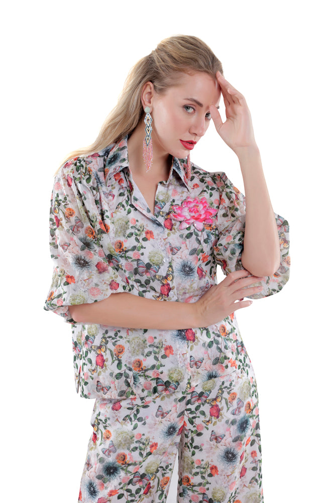 Flora Printed Balloon Sleeve Shirt