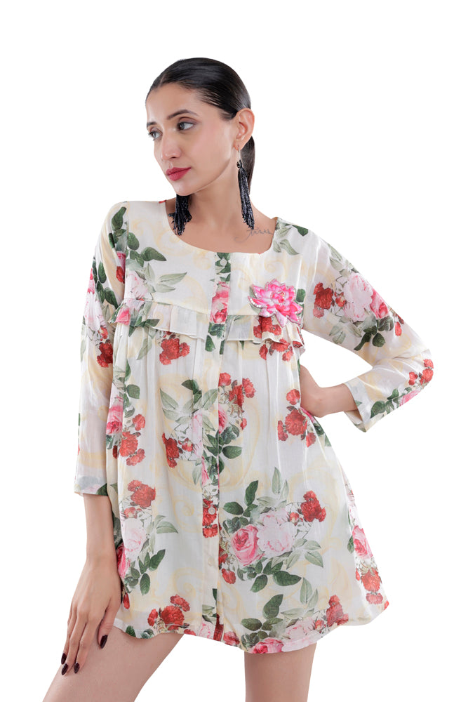 Ivory Peonia Printed Peplum Shirt
