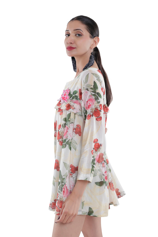 Ivory Peonia Printed Peplum Shirt