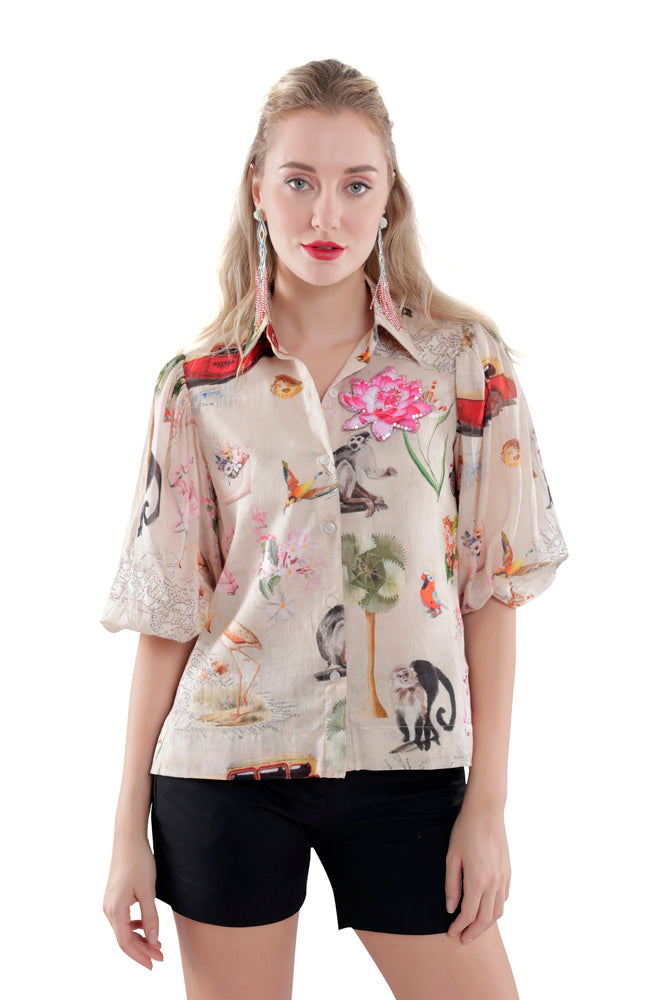 Fauna Printed Balloon Sleeve Shirt