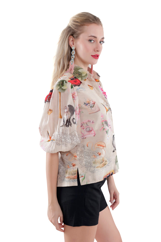 Fauna Printed Balloon Sleeve Shirt