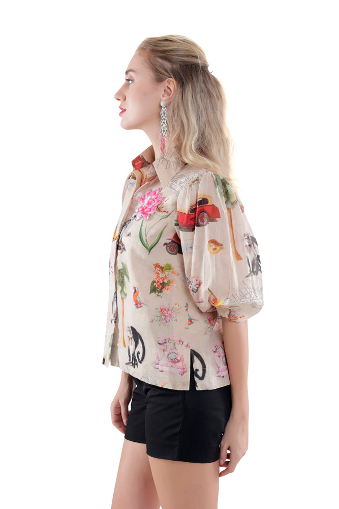 Fauna Printed Balloon Sleeve Shirt