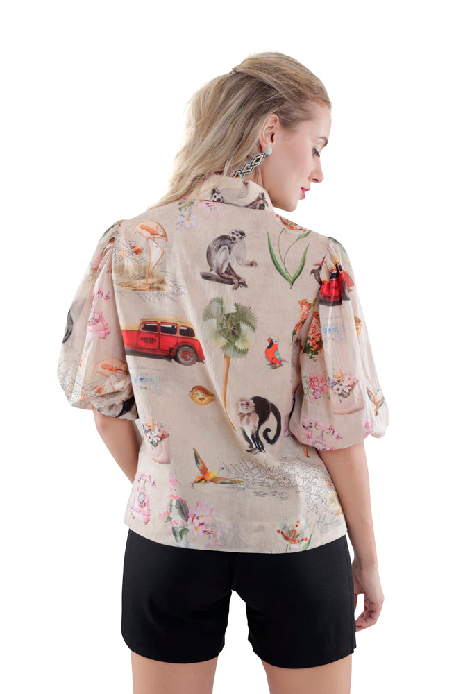 Fauna Printed Balloon Sleeve Shirt