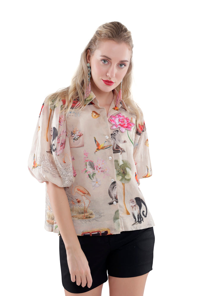 Fauna Printed Balloon Sleeve Shirt