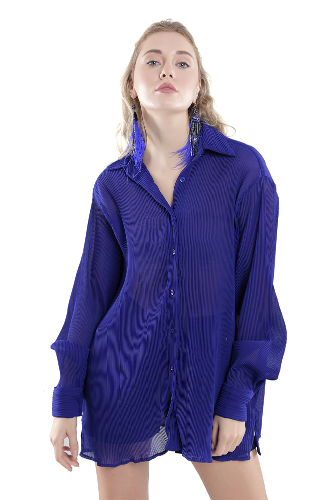 Micro Pleated Blue Shirt